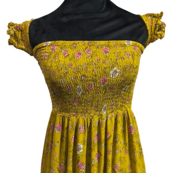 Forever 21 Summer Mustard Floral Of Shoulders Maxi Dress Women's Small - Picture 3 of 11